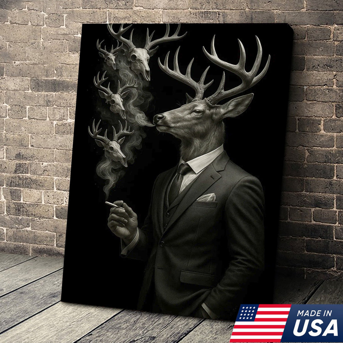Gentleman Deer Canvas Wall Art, Elegant Buck in Suit Artwork, Rustic Cabin Decor for Hunters
