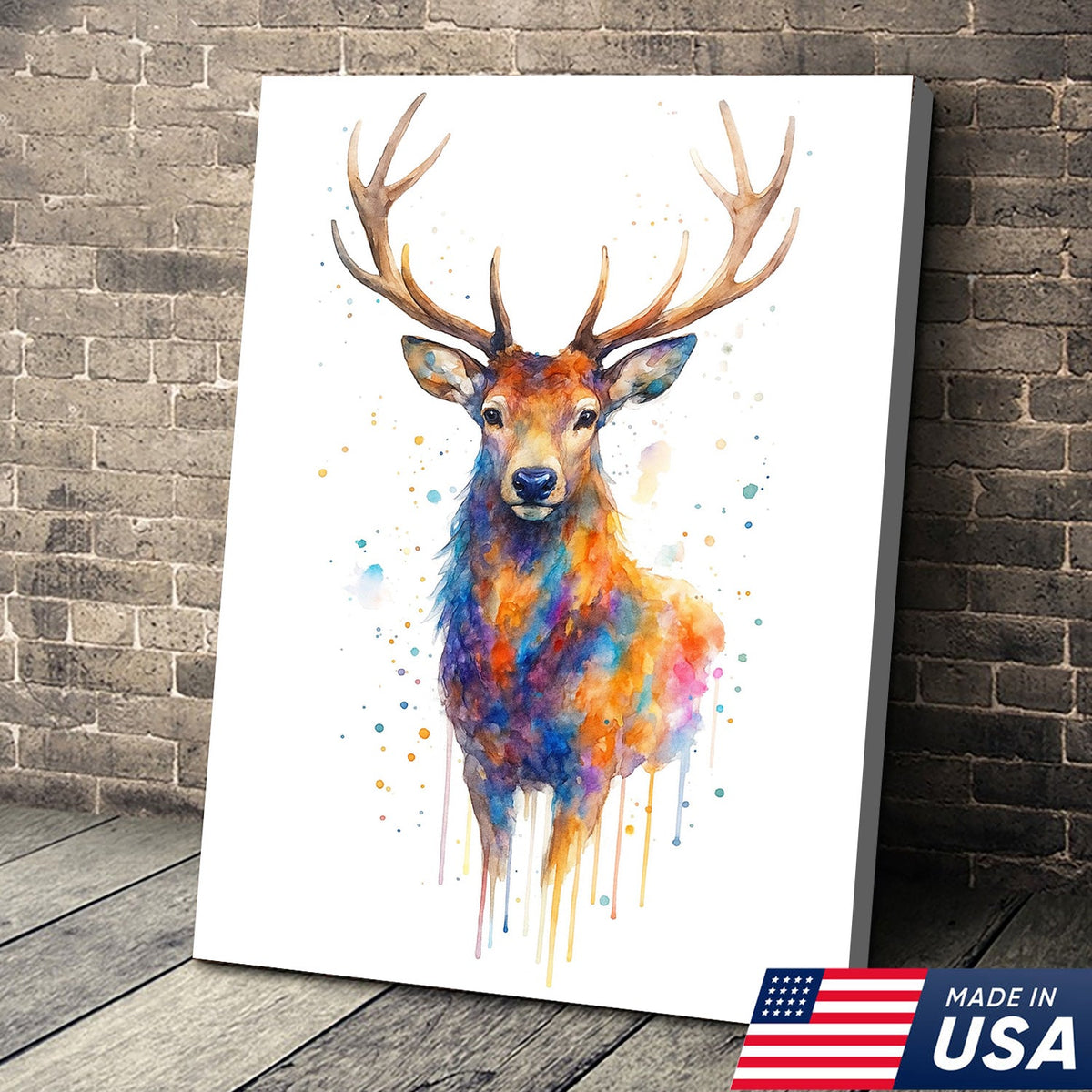 Watercolor Deer Canvas Wall Art – Rustic Cabin Decor for Hunters