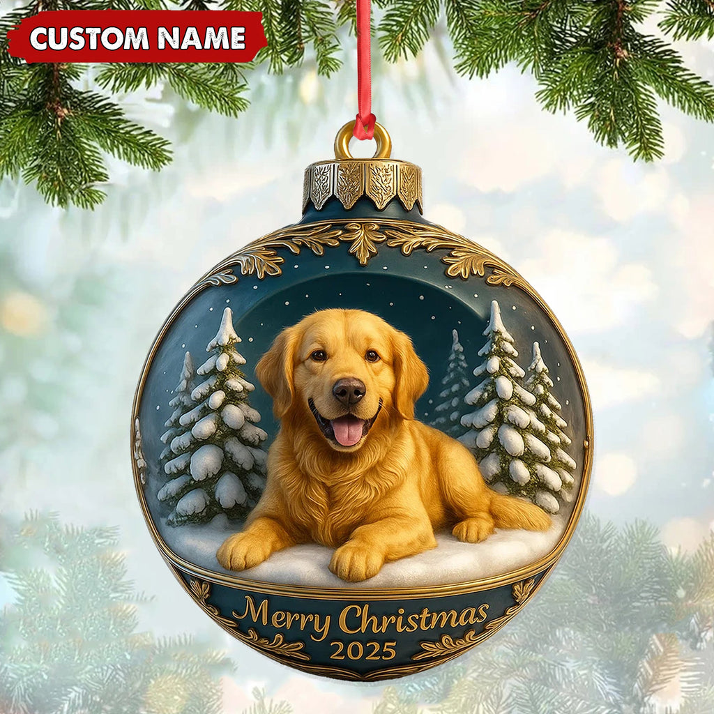 Personalized Golden Retriever Christmas Ornament, Custom Name Dog Bauble, Merry Christmas 2025 Pet Lover Tree Decor