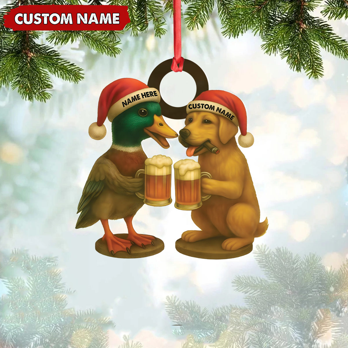 Custom Duck & Dog Acrylic Christmas Ornament – Personalized Hunter Gift