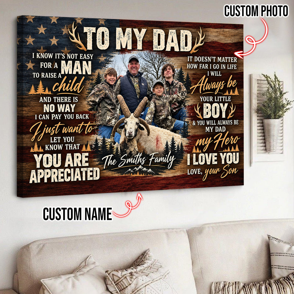 Personalized To My Dad Hunting Canvas