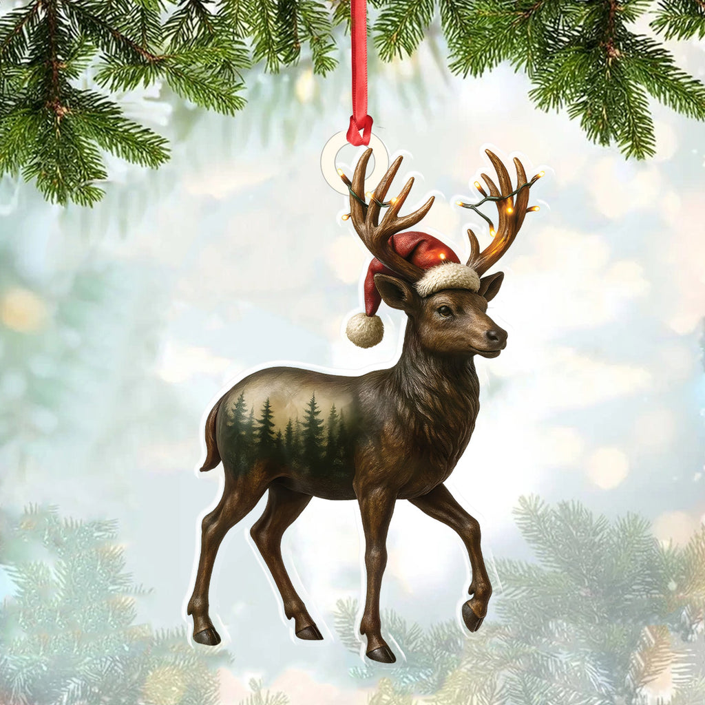 Rustic Deer Christmas Ornament, Woodland Reindeer Holiday Tree Decoration