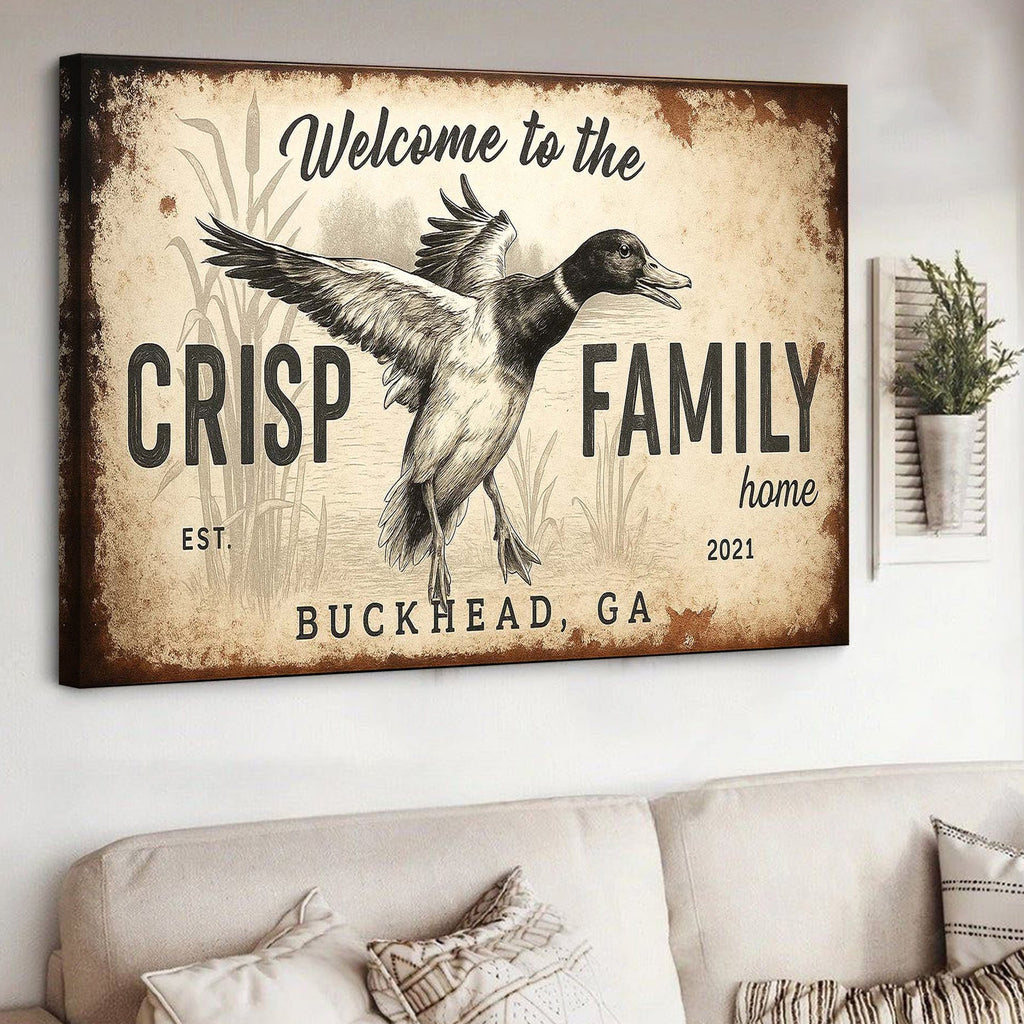 Personalized Duck Family Home Canvas Sign, Custom Last Name Welcome Wall Art
