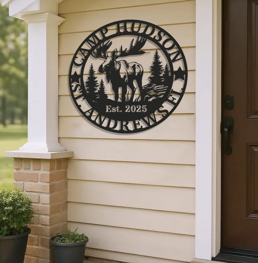 Personalized Moose Metal Sign WITH LED/WITHOUT LED - Rustic Cabin Name Sign