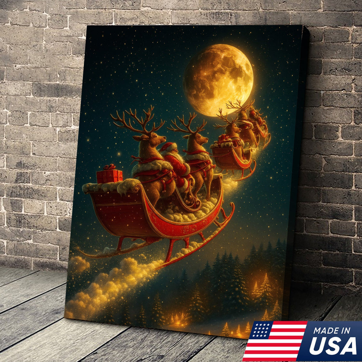 Magical Santa Sleigh and Reindeer Canvas – Christmas Wall Art Gift for Hunters & Holiday Lovers