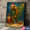 Funny Bigfoot Christmas Canvas Art, Sasquatch Holiday Wall Decor with Candy Canes