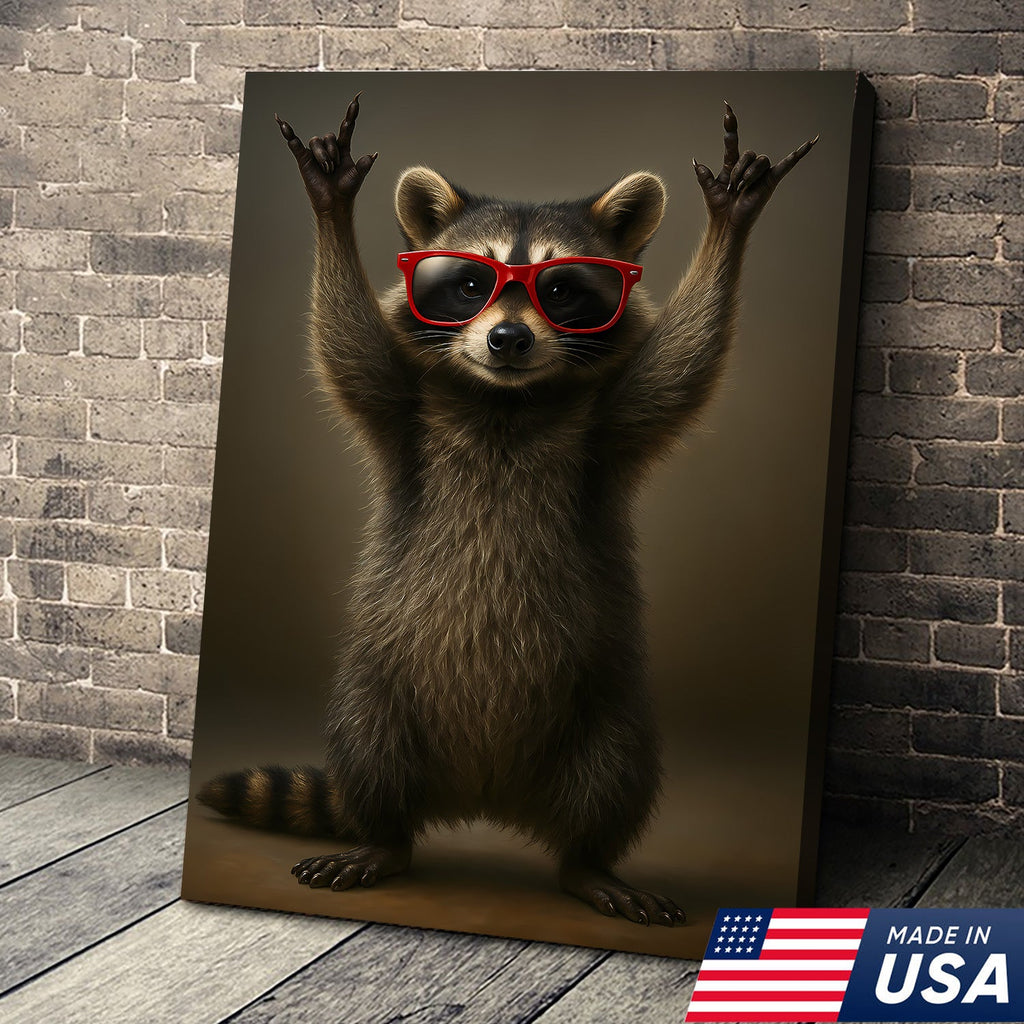 Cool Raccoon Wear Glasses Canvas Wall Art – Funny Gift for Hunters, Men & Cabin Decor