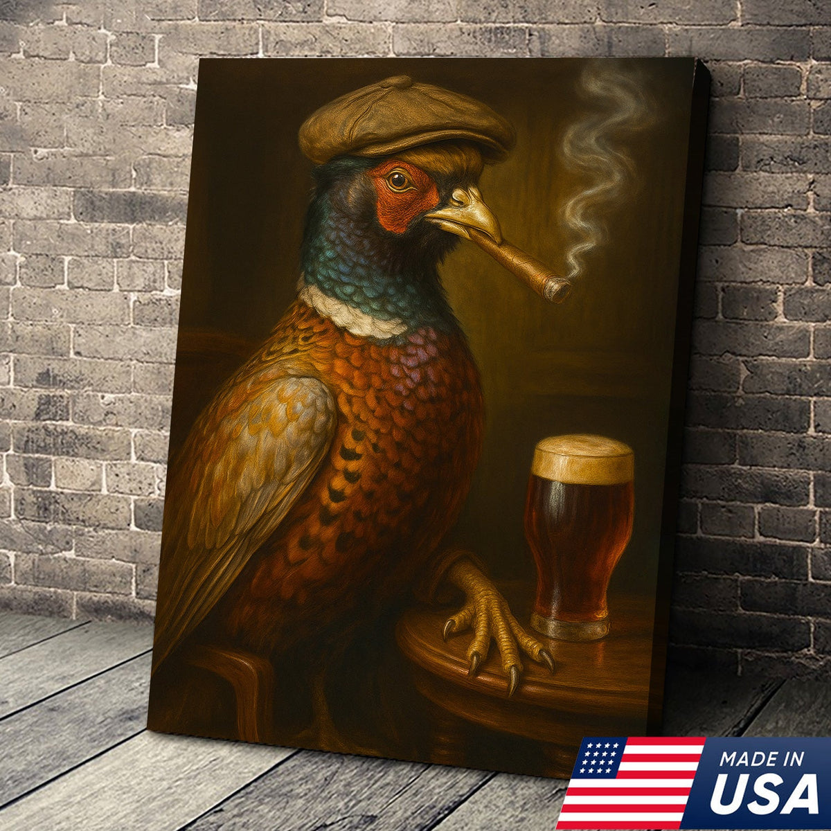 Pheasant Beer & Smoking Canvas – Funny Rustic Wall Art for Hunters, Bar & Man Cave Decor