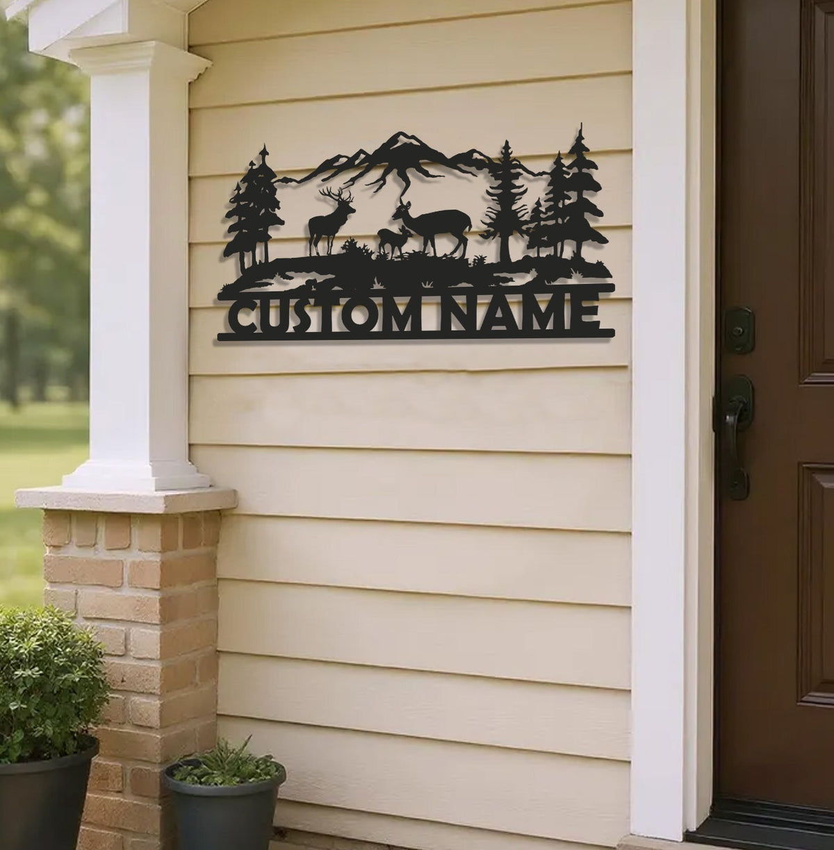 Personalized Deer Family Metal Sign WITH LED/WITHOUT LED - Rustic Cabin Name Sign