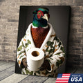 Funny Pheasant Bathroom Wall Art – Camo Robe Bird Holding Toilet Paper Print