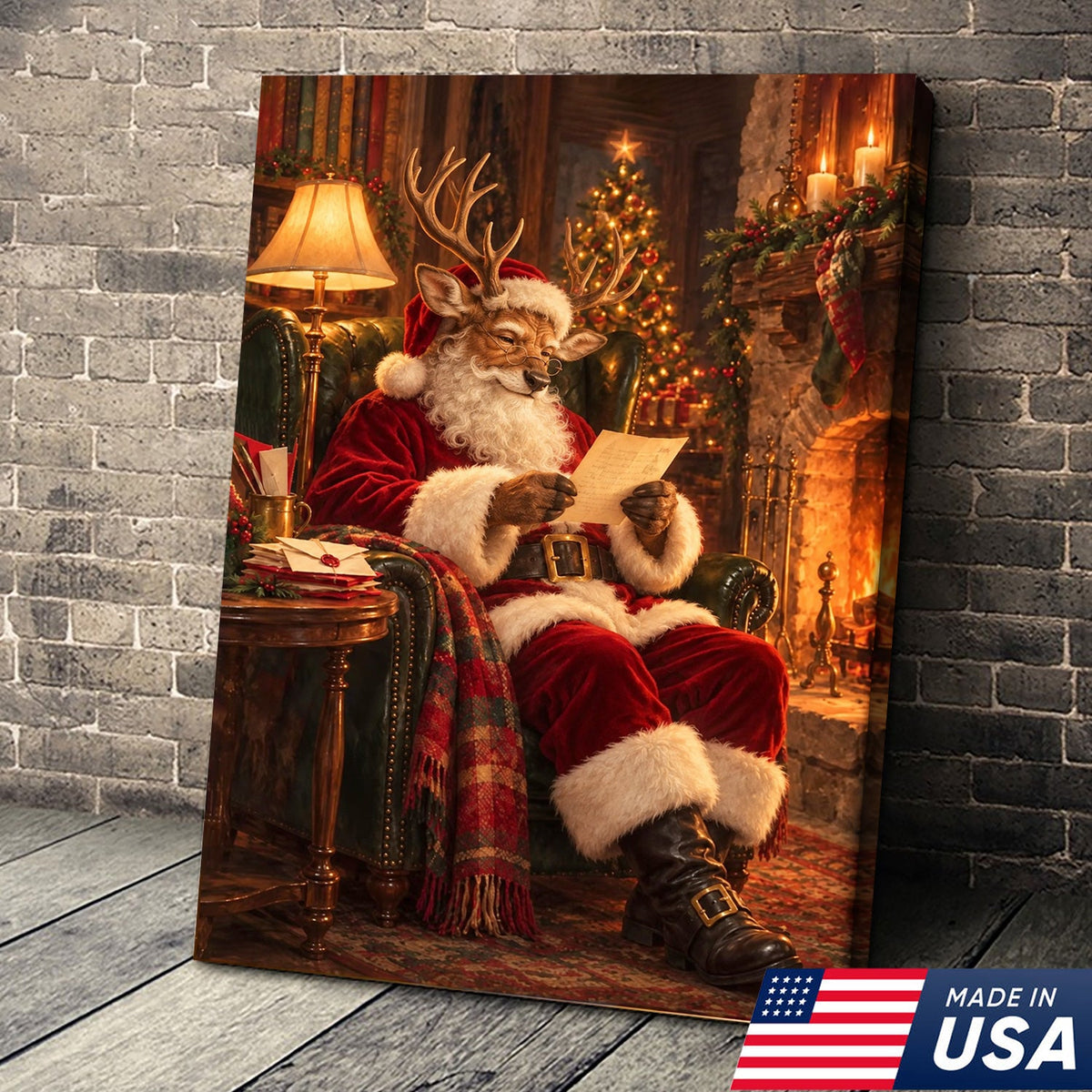 Santa's Cozy Reindeer Canvas