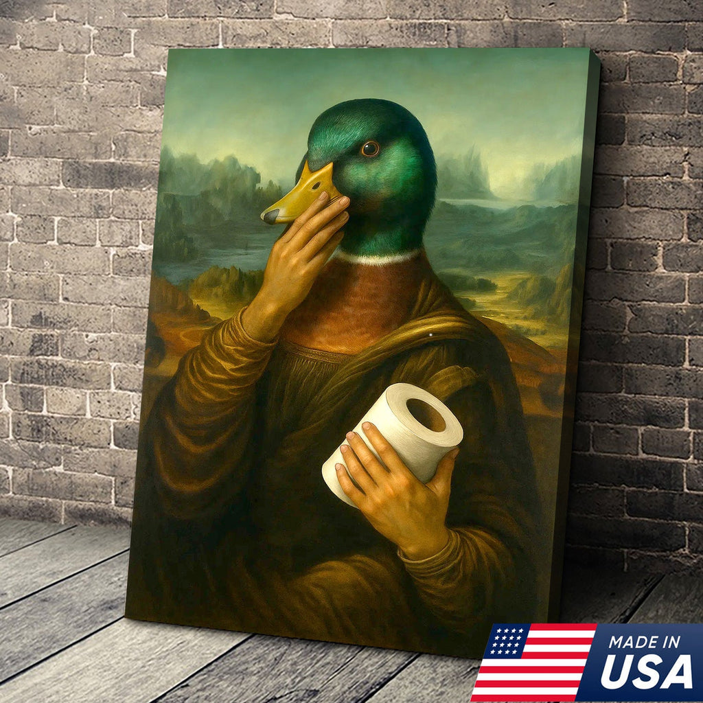 Funny Duck Canvas Wall Art, Parody Bathroom Artwork, Humorous Animal Portrait Decor