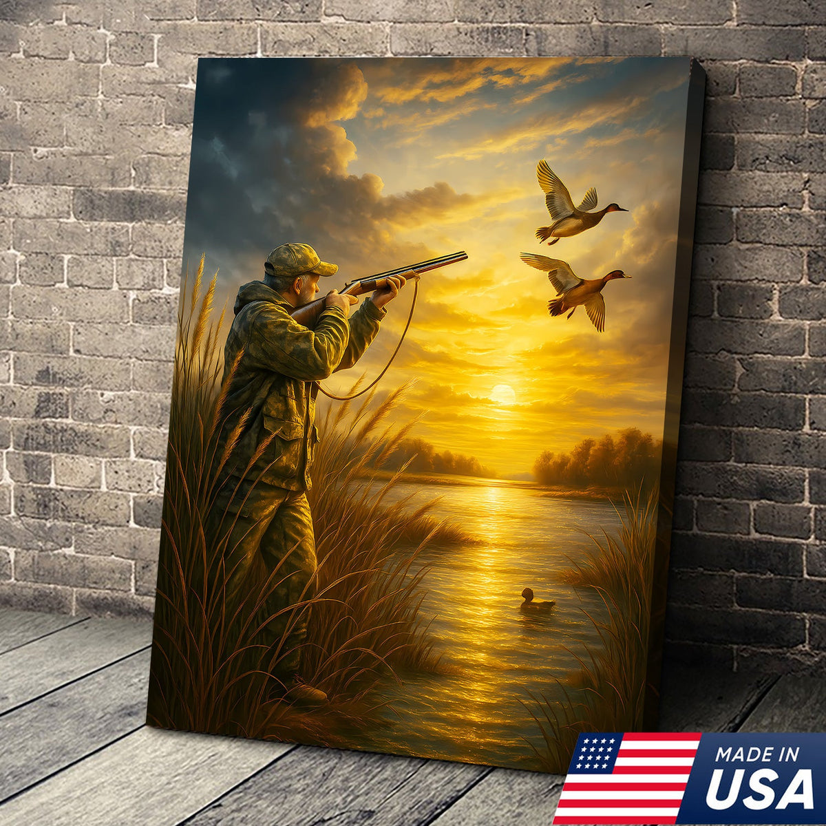Duck Hunting Wall Art – Sunset Waterfowl Canvas for Hunters, Man Cave & Cabin Decor