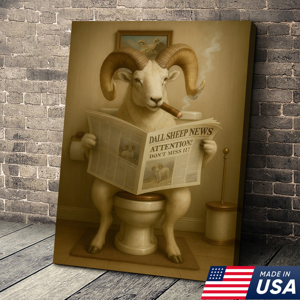 Hilarious Dall Sheep Canvas Wall Art – Rustic Bathroom Decor Perfect for Hunters and Nature Lovers