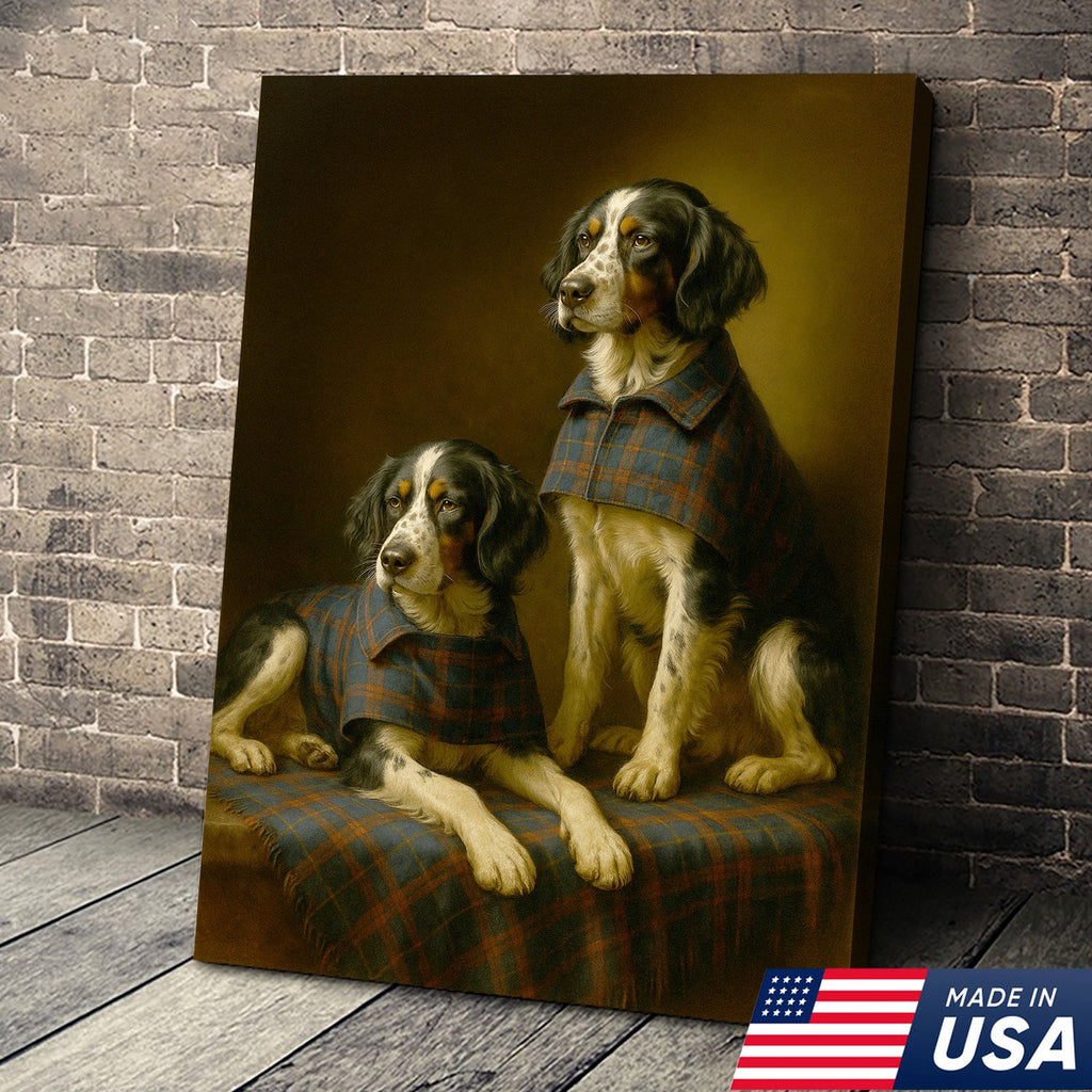 Elegant Dog Portrait Christmas Canvas Wall Art – Classic Plaid Outfit Decor