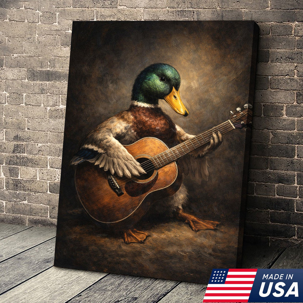 Funny Duck Playing Guitar Canvas Wall Art Music Animal Decor