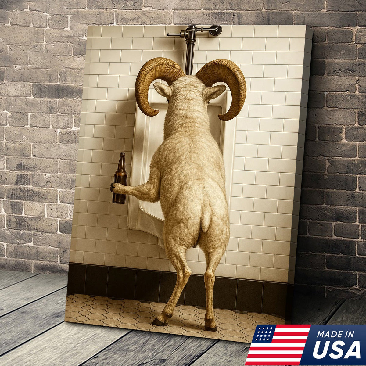 Whimsical Dall Sheep Canvas Wall Art - Funny Rustic Bathroom Decor for Cabin, Farmhouse, and Lodge