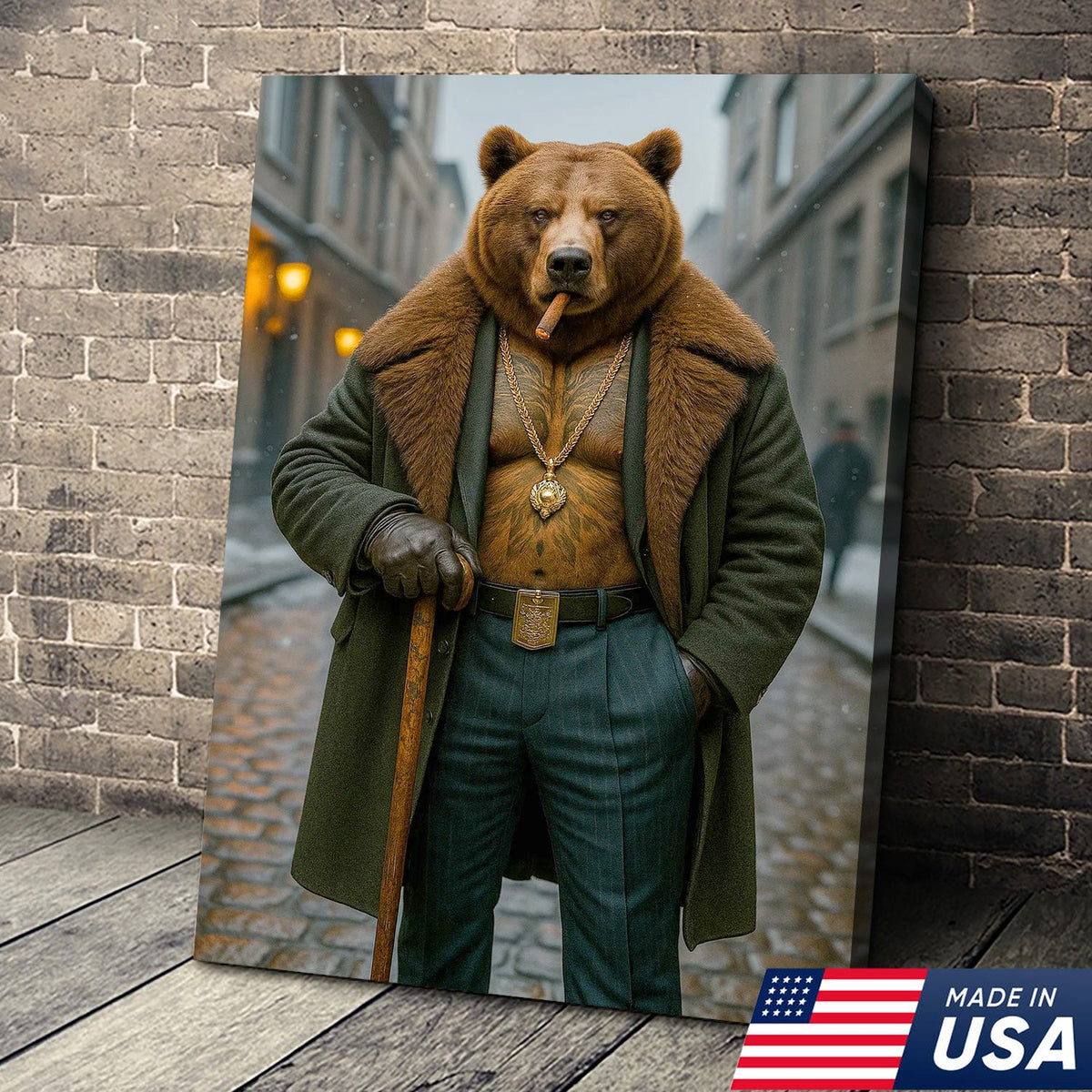 Urban Boss Bear in Fur Coat Canvas Wall Art, Dapper Animal product image 3