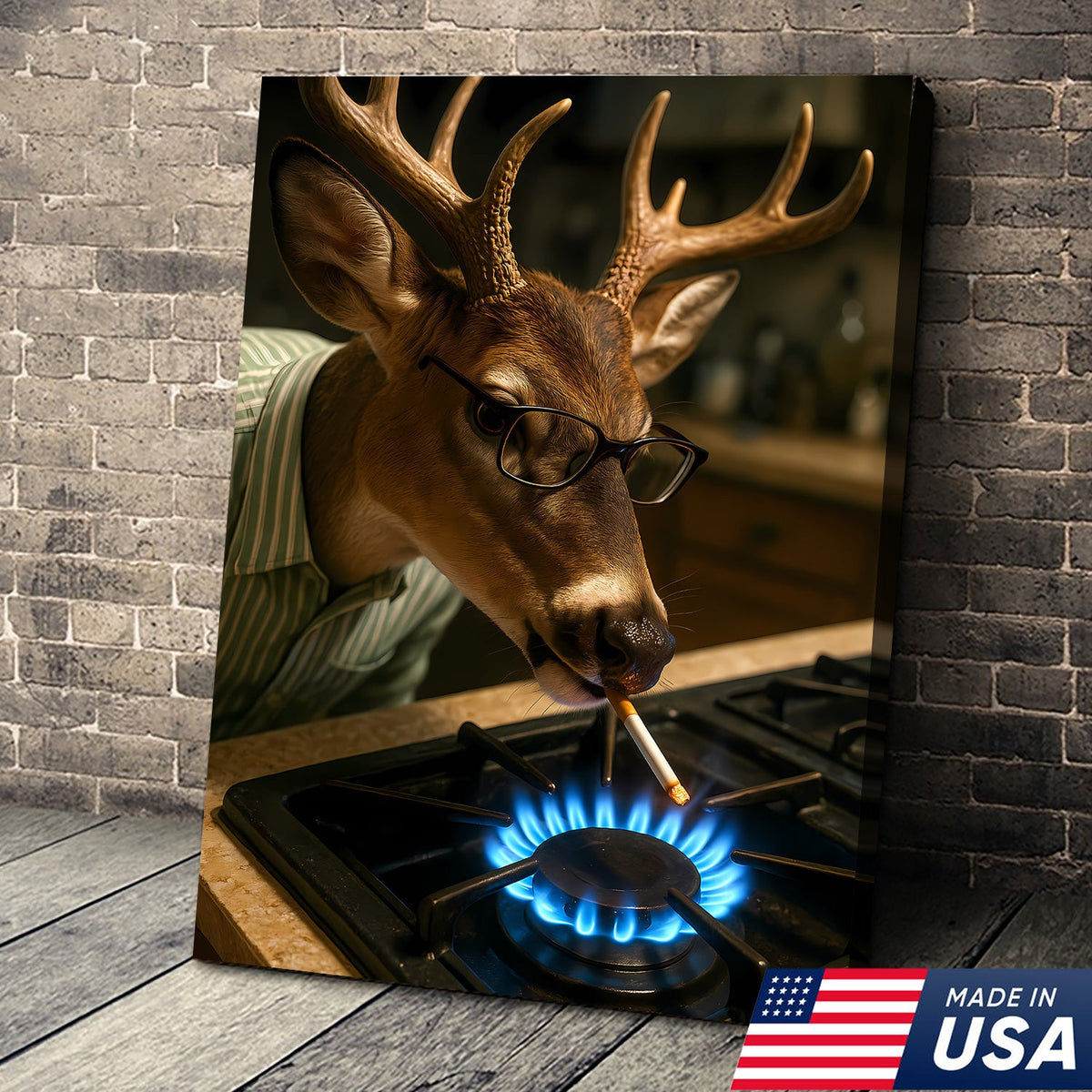 Funny Deer Smoking Canvas, Hilarious Buck Wall Art for Hunters, Rustic Cabin or Man Cave Decor