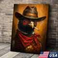 Smoking Pheasant Cowboy Portrait Canvas – Rustic Western Wall Art for Man Cave Decor