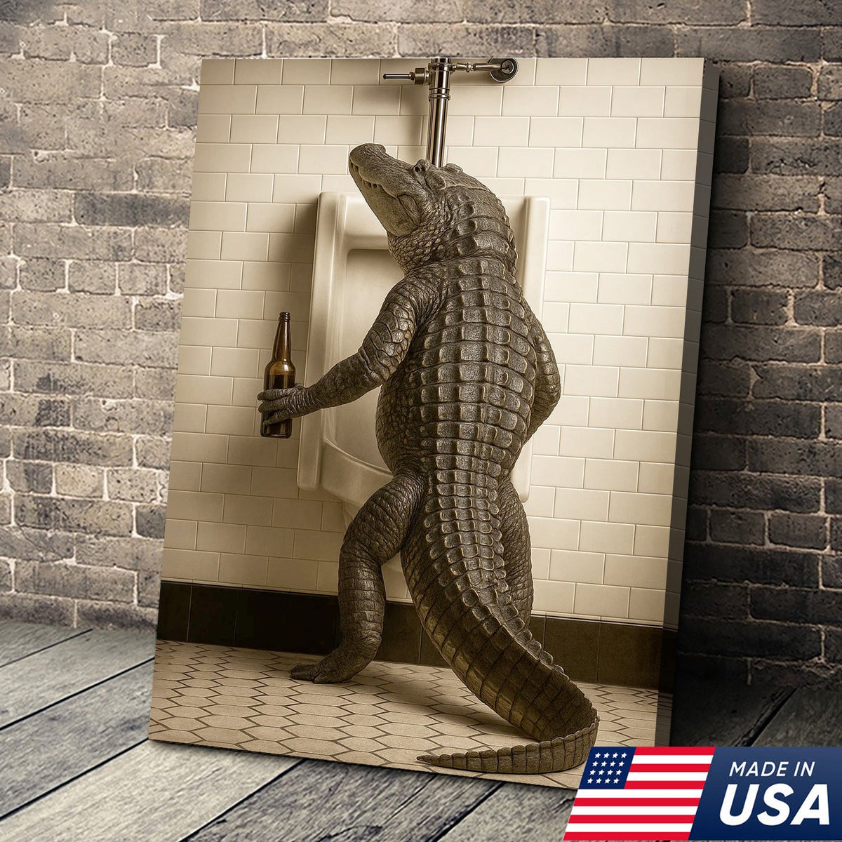 Alligator Bathroom Canvas Wall Art - Funny Rustic Lodge Decor for Cabin, Bar, and Wildlife Lovers