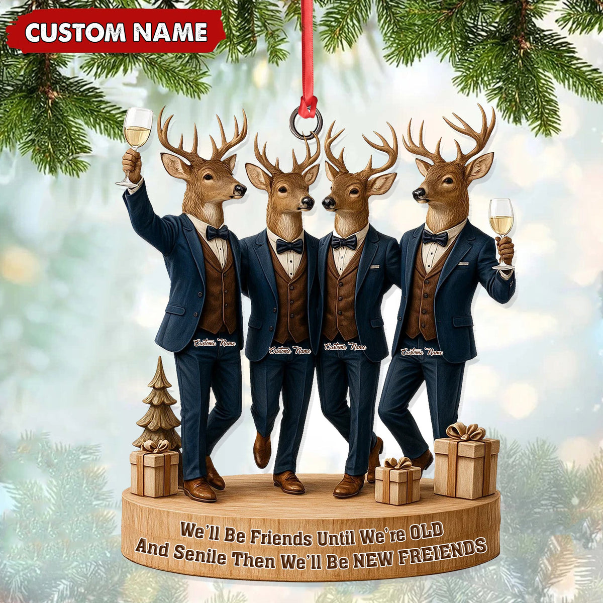 Personalized Friends Christmas Ornament, Funny Deer Best Friend Gift, Custom Name Tuxedo Buddy Keepsake