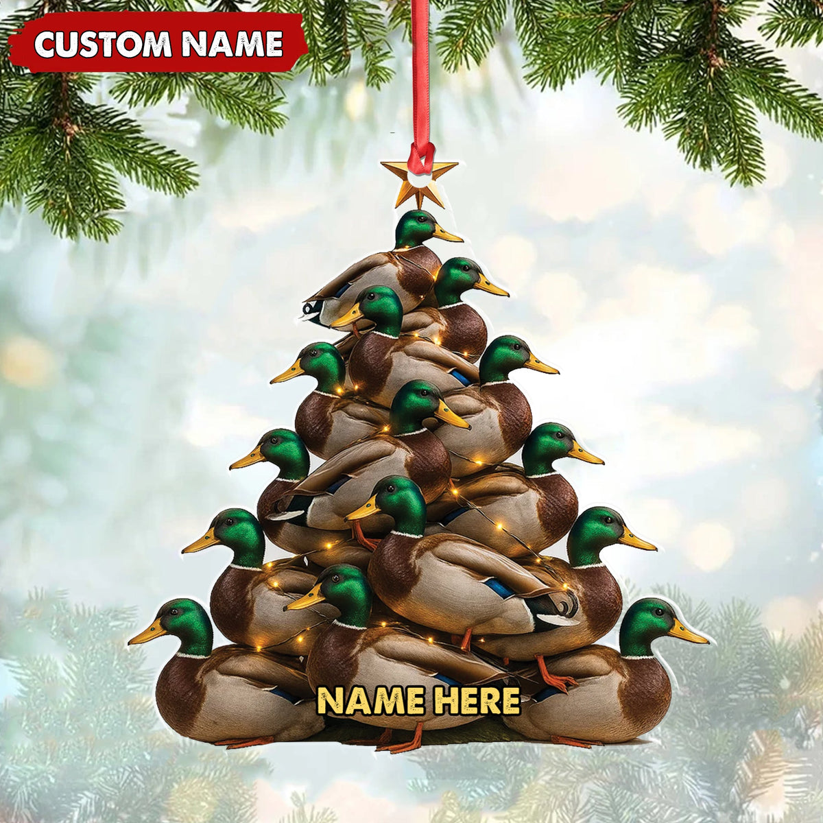 Personalized Acrylic Mallard Duck Christmas Tree Ornament - Custom Hunting Holiday Decoration