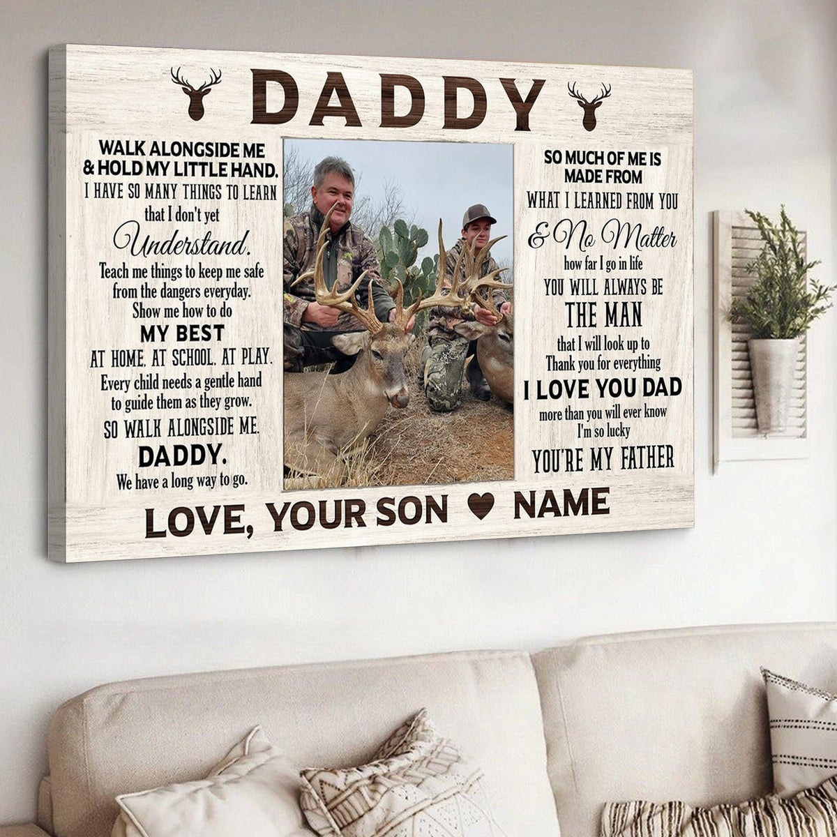 Personalized To My Dad Hunting Canvas – Daddy Gift from Son, Custom Name Hunting Wall Art
