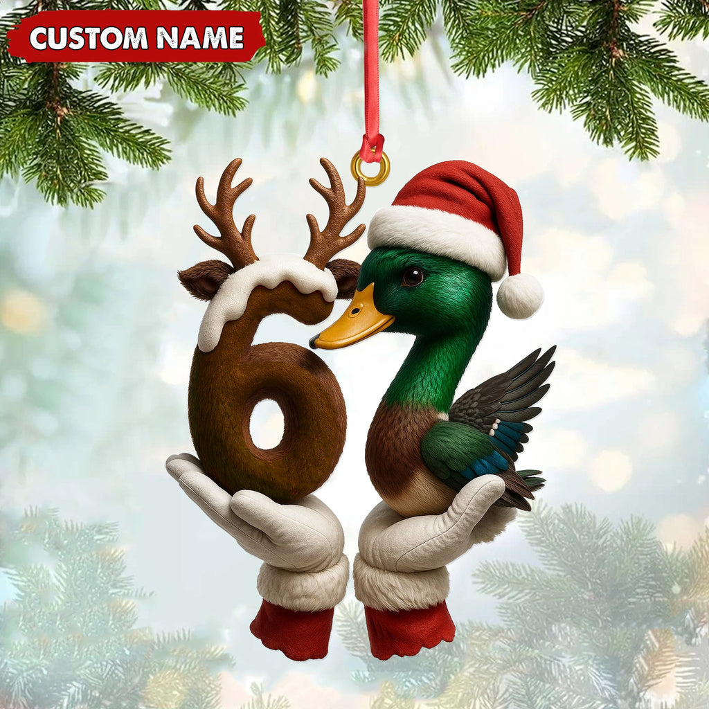Personalized Trend 67 Duck Christmas Ornament, Custom Name Six Seven Reindeer 6 and Duck Design, Funny Meme Holiday Tree Decoration