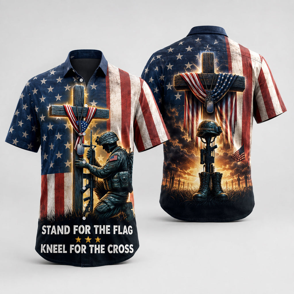 Veteran Cross Flag Hawaiian Shirt Stand For Faith product image 2