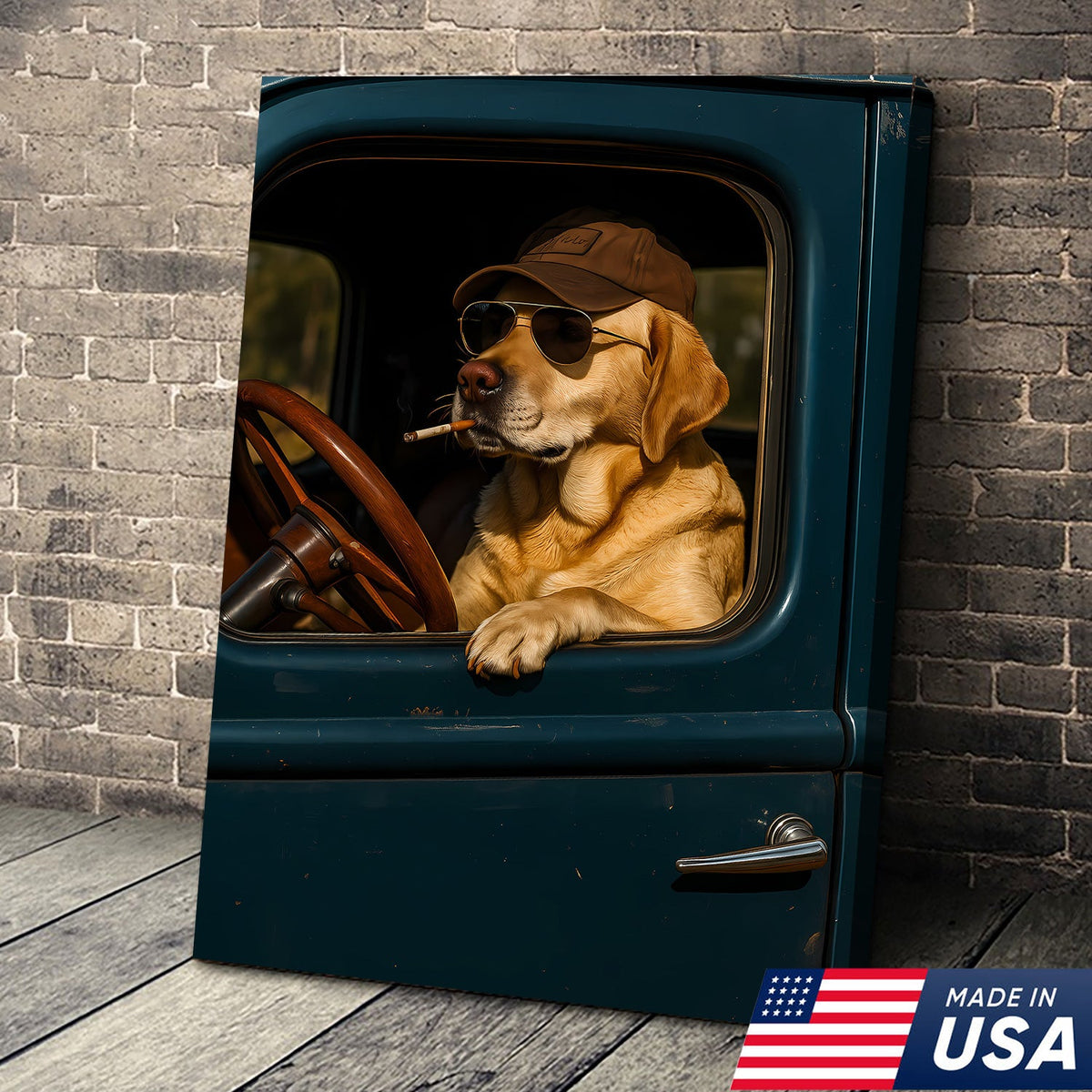 Cool Labrador Driver Canvas – Funny Country Dog Wall Art for Hunters