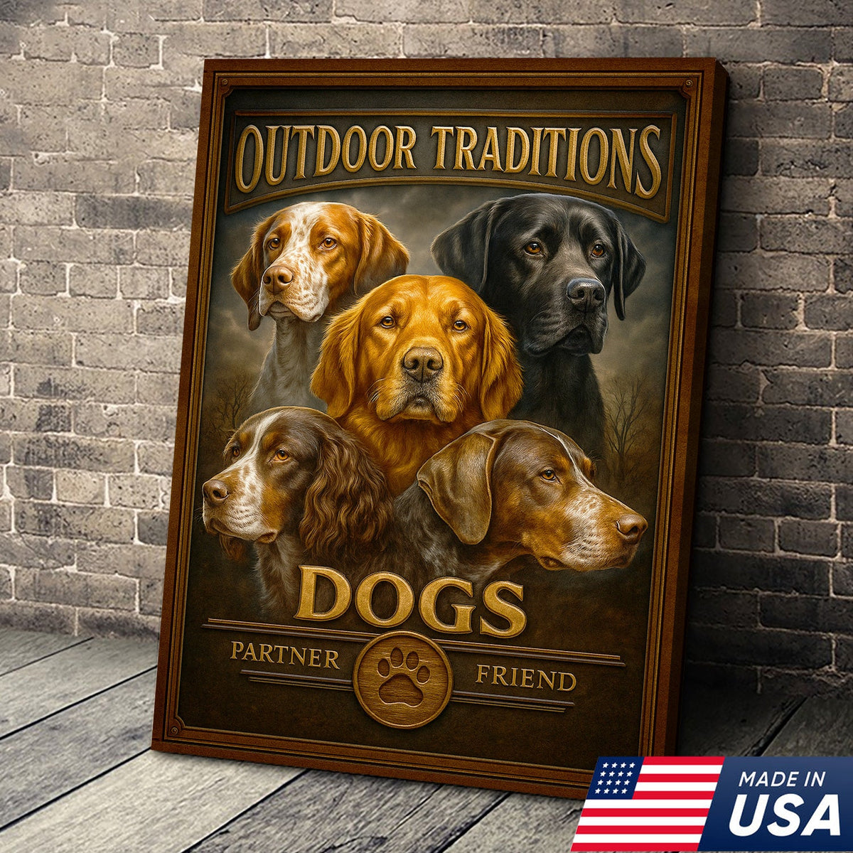 Outdoor Traditions Hunting Dog Canvas Wall Art – Rustic Cabin Decor & Gift for Hunters