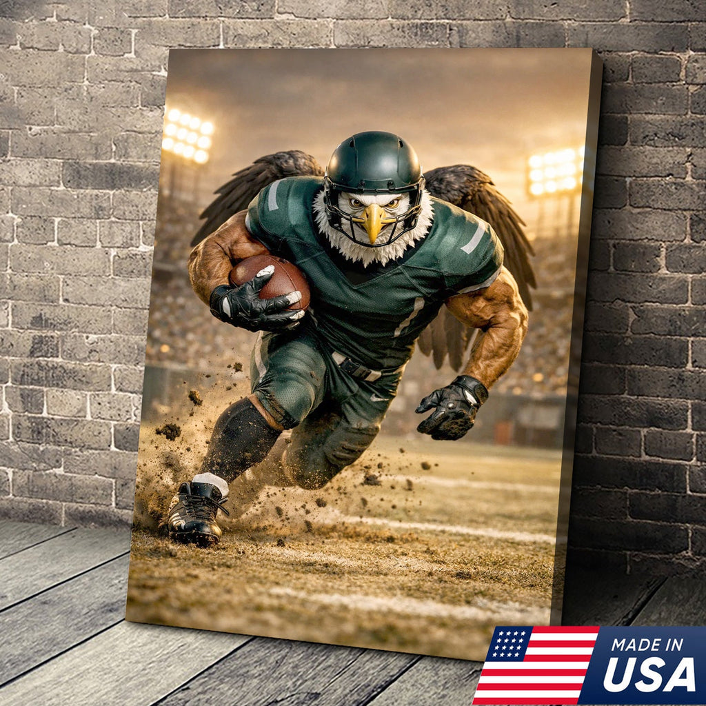 Eagle Football Player Canvas Wall Art – Powerful Stadium Action Print