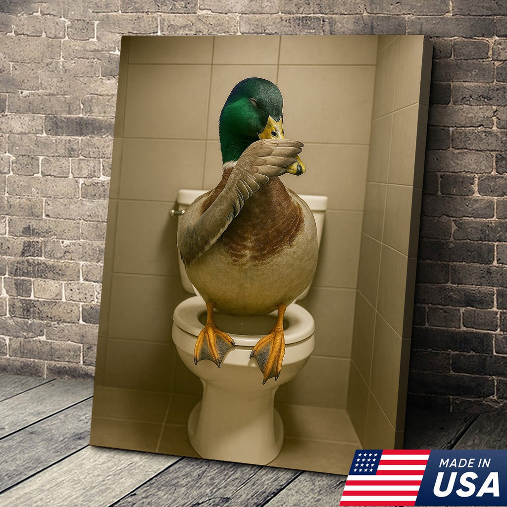 Funny Duck Bathroom Wall Art – Hilarious Rustic Toilet Canvas for Cabin, Lodge & Man Cave Decor