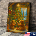 Christmas Bear Cubs Wall Art Canvas — Cozy Holiday Tree Scene, Cute Winter Animal Wall Decor