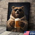 Funny Beer Bear Canvas Print Gift for Him Dad Husband Man Cave Decor