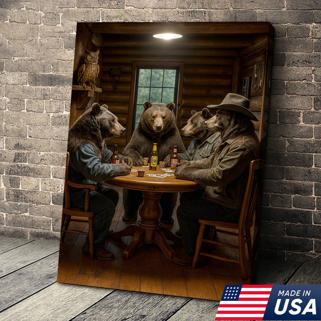 Bears Playing Poker Wall Art Canvas – Funny Cabin Decor Canvas Print for Bar & Man Cave
