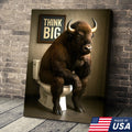 Funny Buffalo Bathroom Wall Art – Think Big Bison Canvas, Rustic Farmhouse Animal Decor