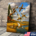 Mallard Ducks Flying Wall Art Canvas – Vintage Waterfowl Hunting Scene Canvas for Outdoorsmen