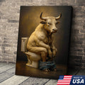 Funny Bull on Toilet Wall Art Canvas – Hilarious Farmhouse Bathroom Decor for Men & Guests
