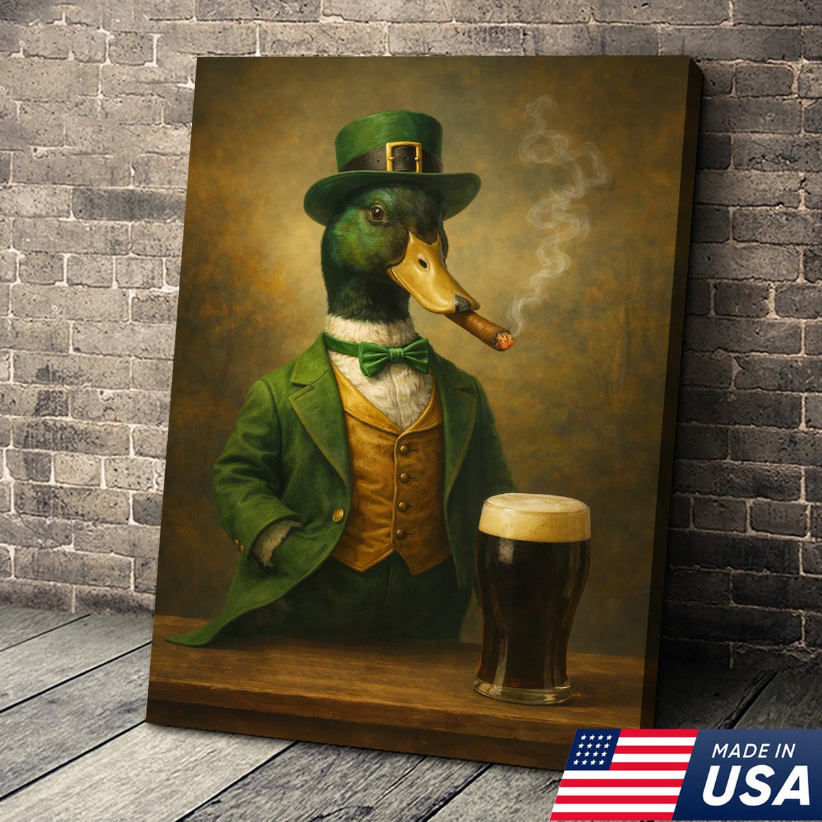 Vintage Irish Duck Canvas Wall Art, Gentleman Duck, Humorous Pub Animal Portrait