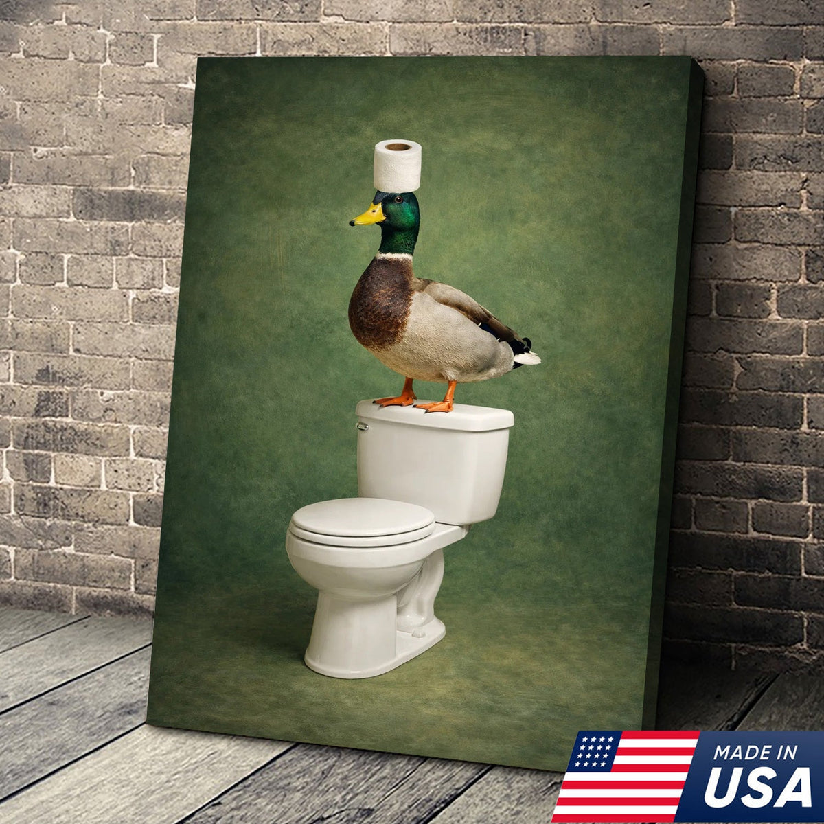 Funny Duck Bathroom Wall Art, Duck on Toilet Bathroom Canvas