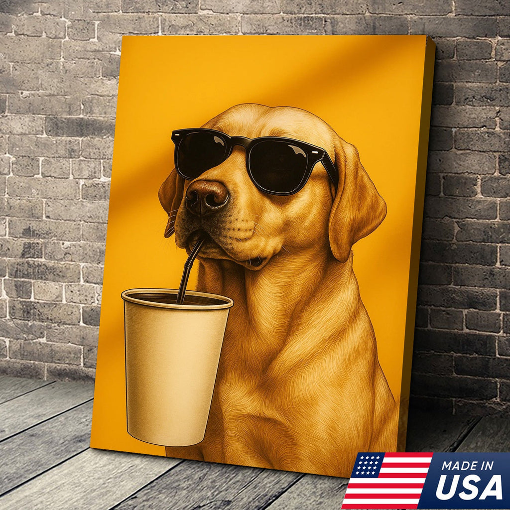Cool Dog Canvas Wall Art – Funny Labrador with Sunglasses – Playful Rustic Home or Lodge Decor