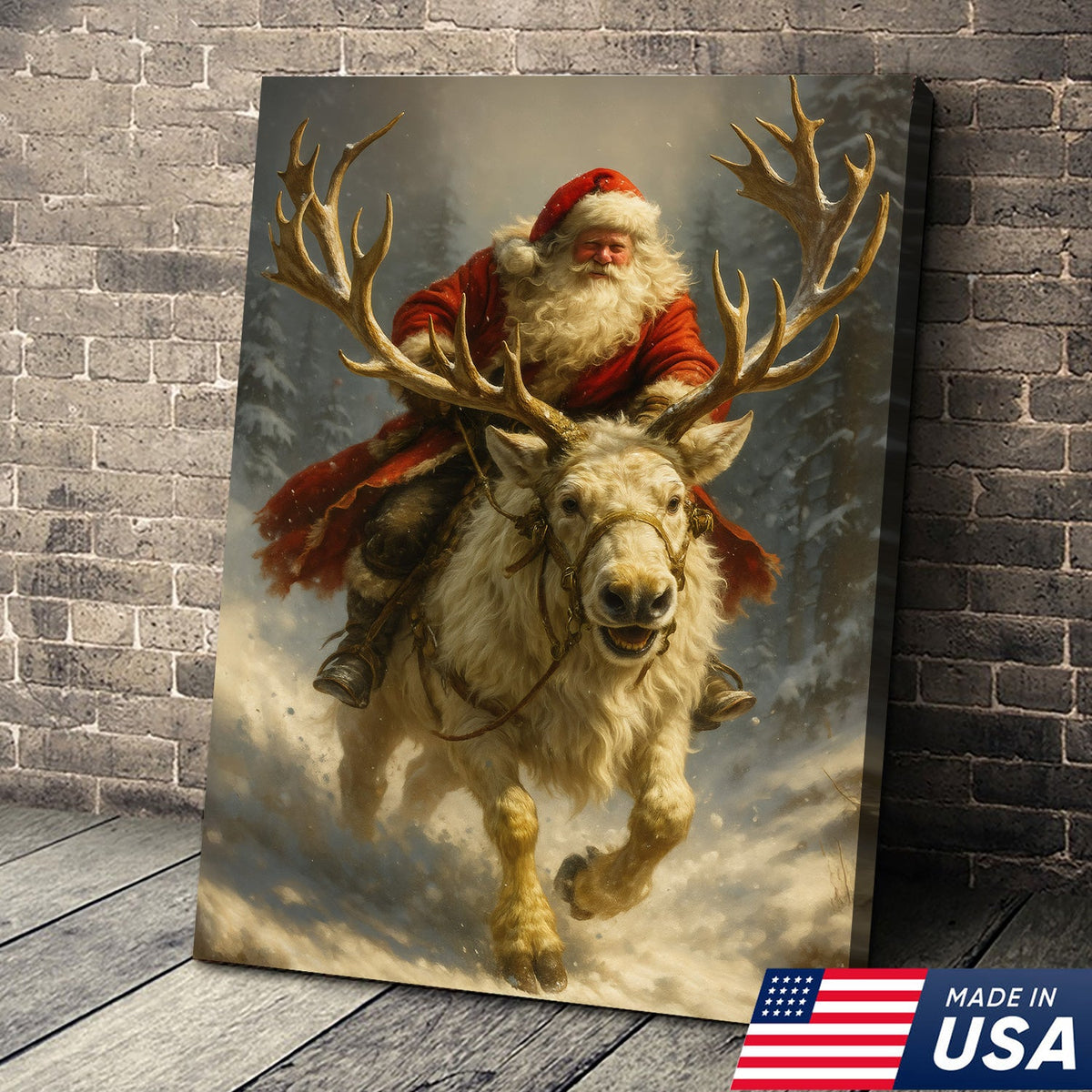 Santa On Reindeer Canvas Wall Art Canvas – Classic Christmas Wall Art