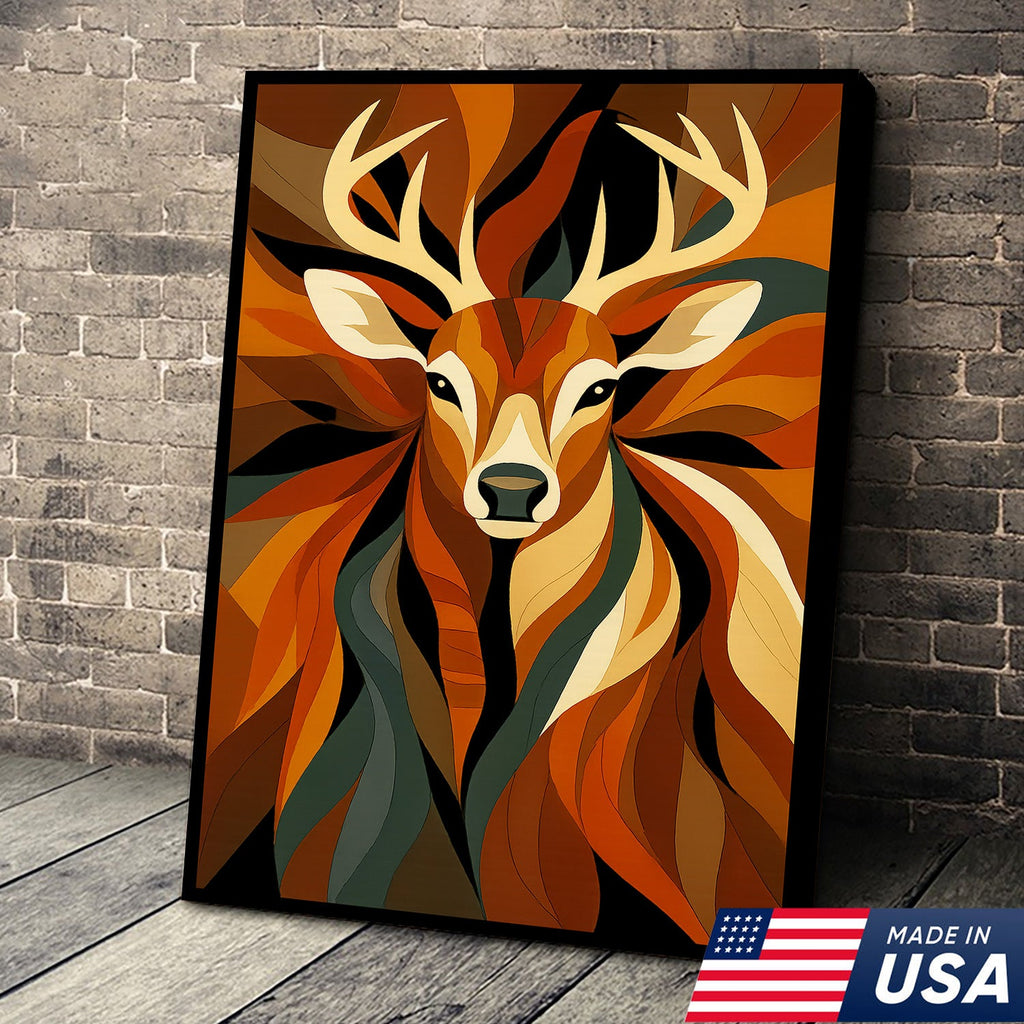 Geometric Deer Canvas Wall Art – Modern Rustic Decor for Hunters, Cabin, Lodge & Man Cave