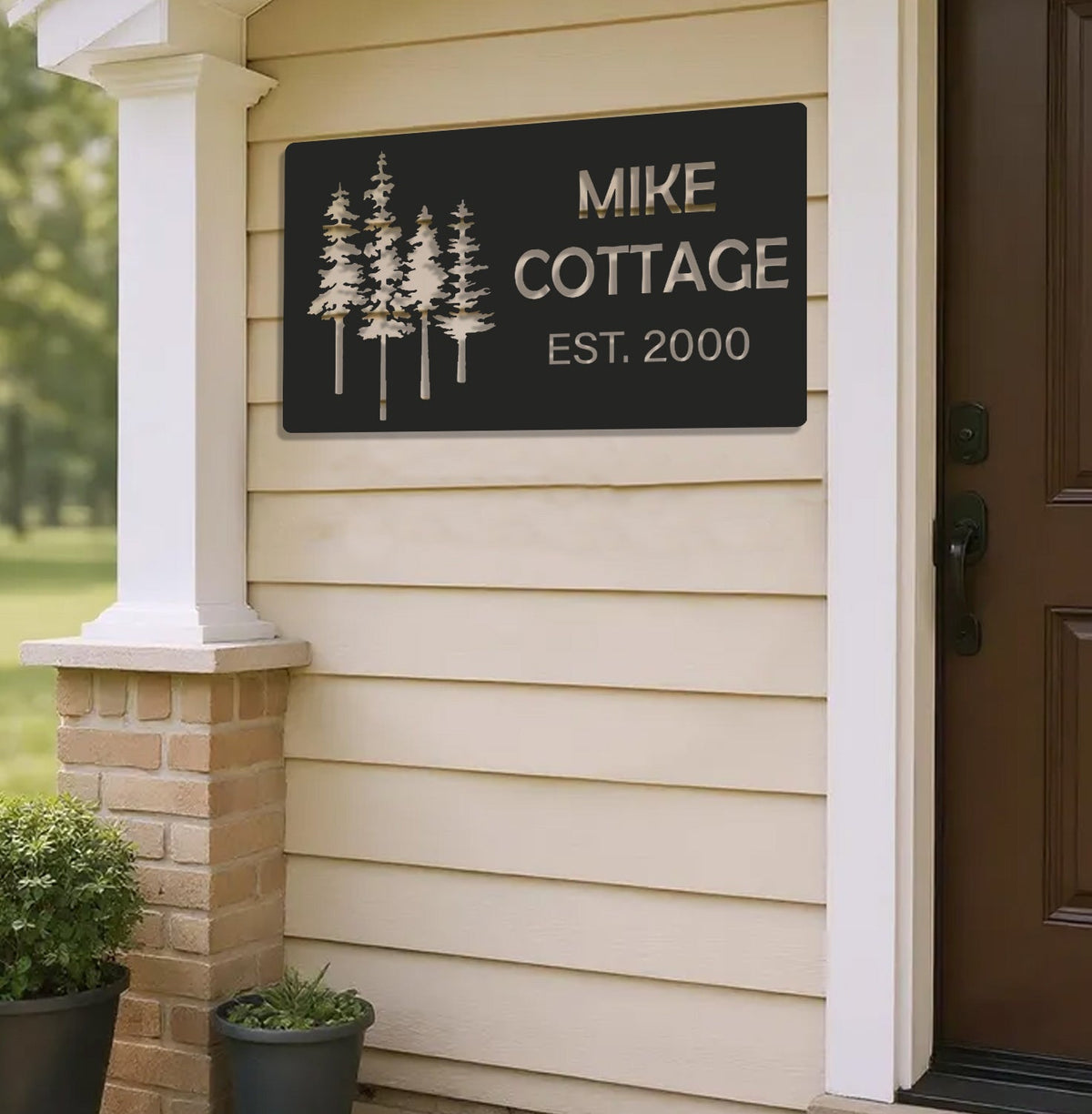 Personalized Forest Metal Sign WITH LED/WITHOUT LED - Rustic Cabin Name Sign with Pine Trees