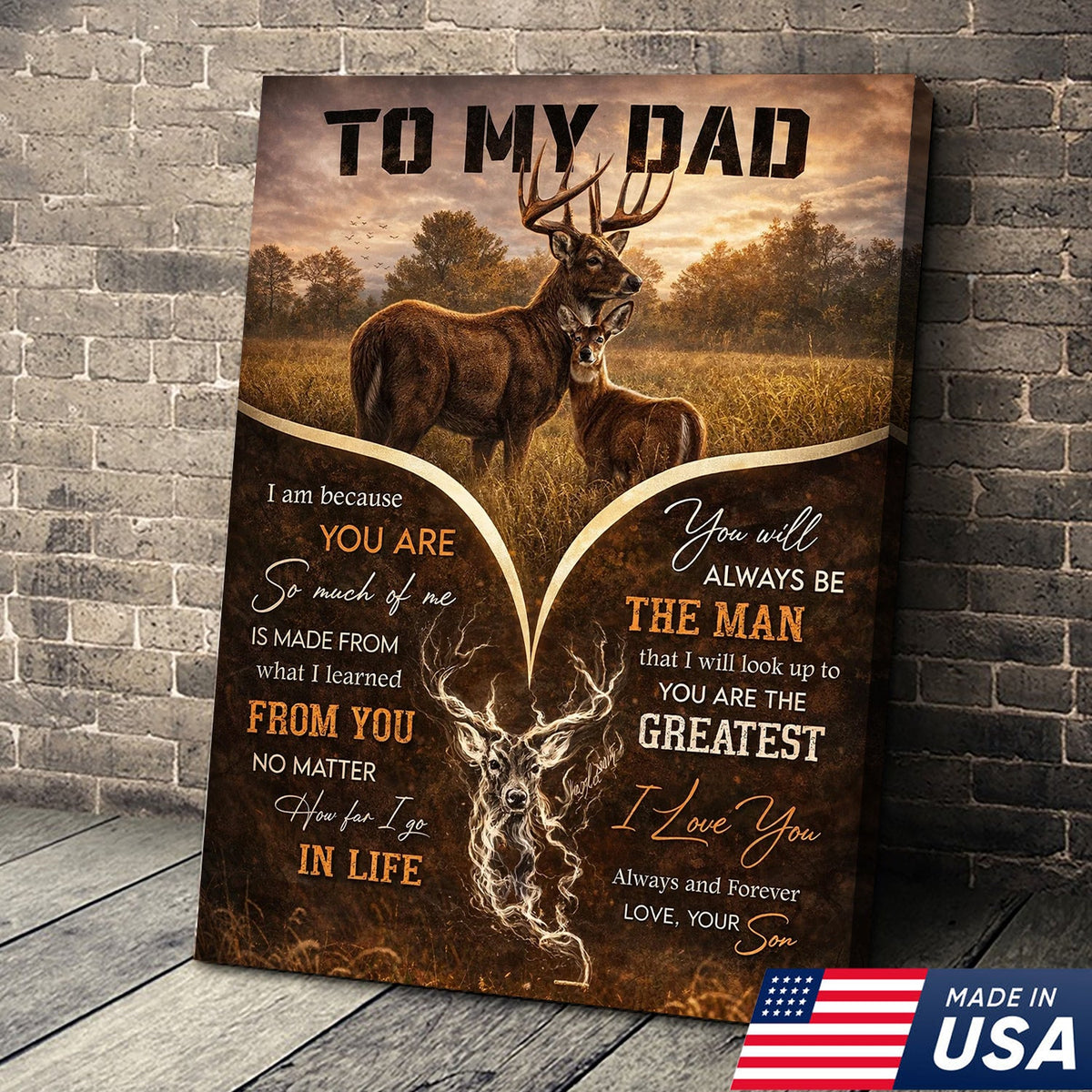 To My Dad Deer Family Canvas Print, Father Son Wildlife Wall Art Meaningful Gift