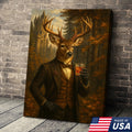 Gentleman Deer Whiskey Canvas Wall Art – Rustic Hunting Lodge & Man Cave Decor