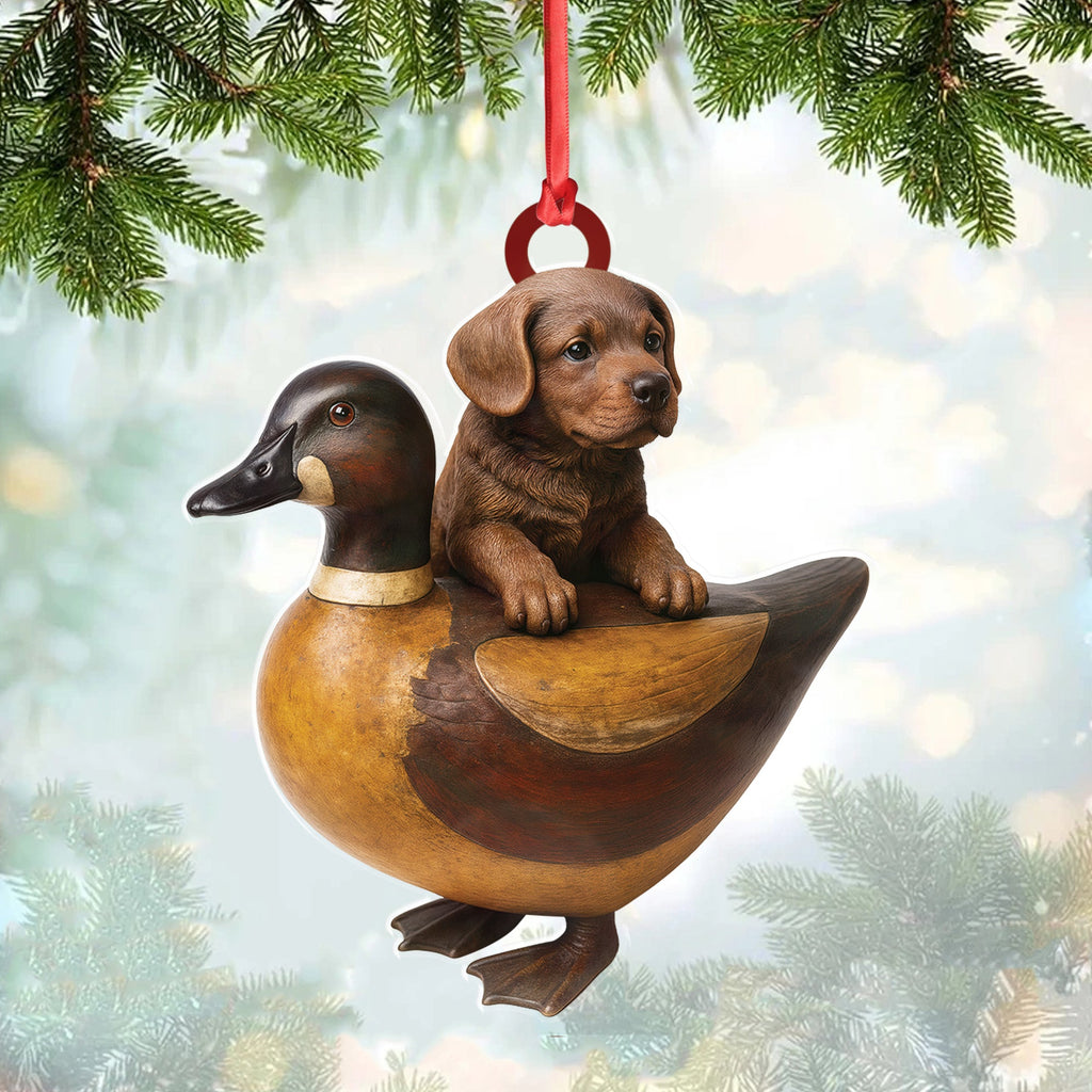 Personalized Funny Puppy and Duck Acrylic Ornament – Rustic Hunting Decor for Dog Lovers, Country Cabin Wall Art, Whimsical Farmhouse Gift for Hunters