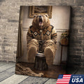 Funny Bear Bathroom Canvas Wall Art – Western Bear On Toilet